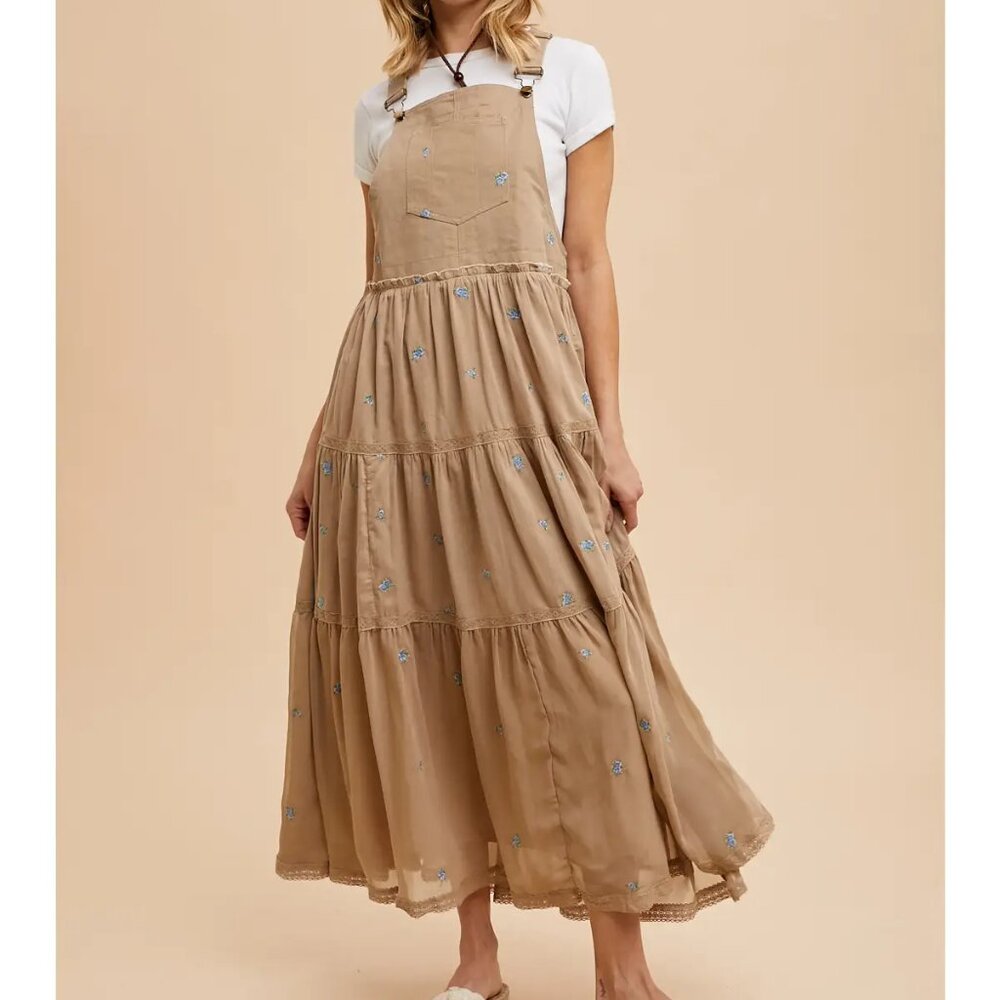 Embroidered Tan Maxi Dress